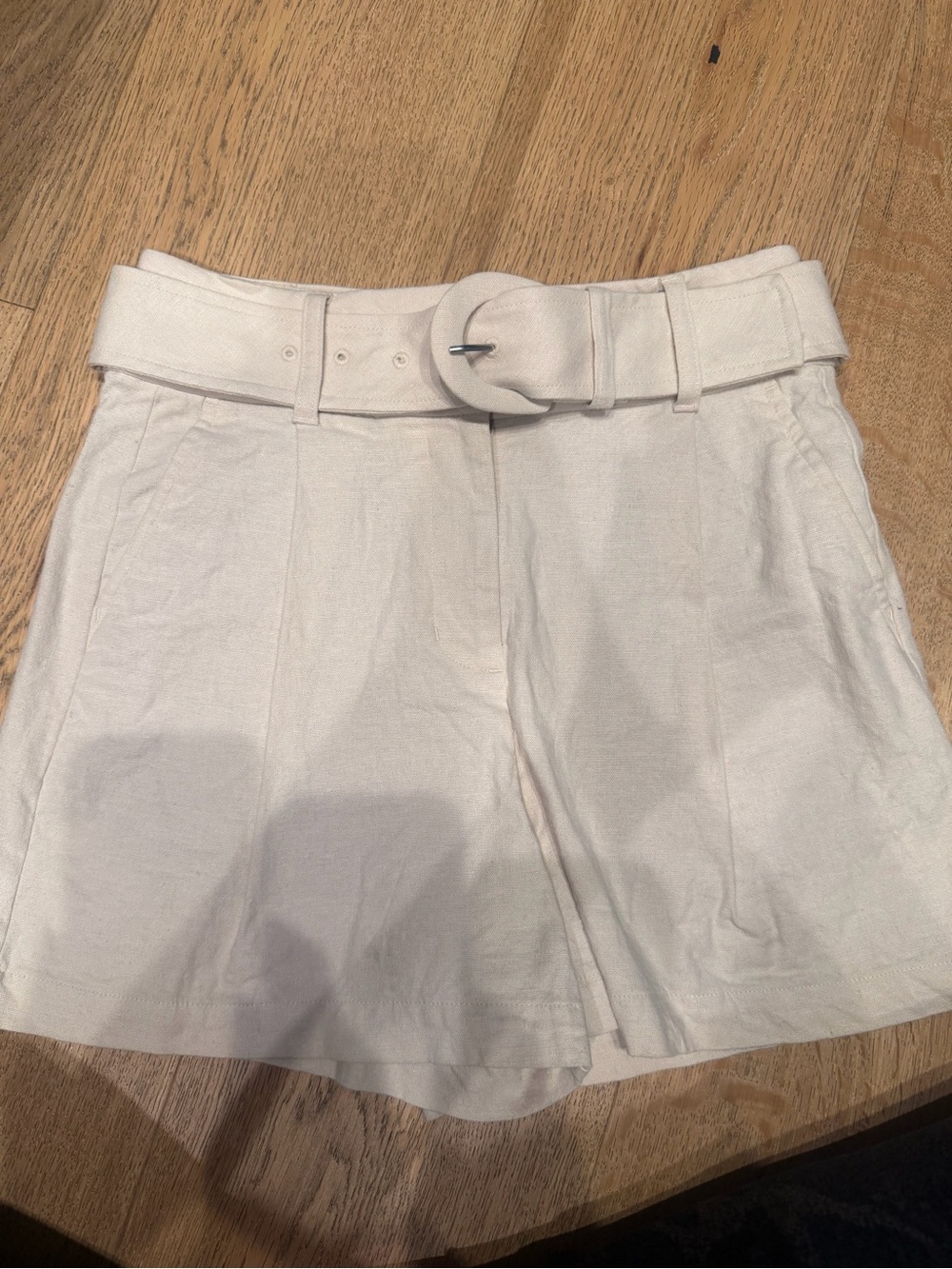 Express High-Waist Cream Belted Shorts